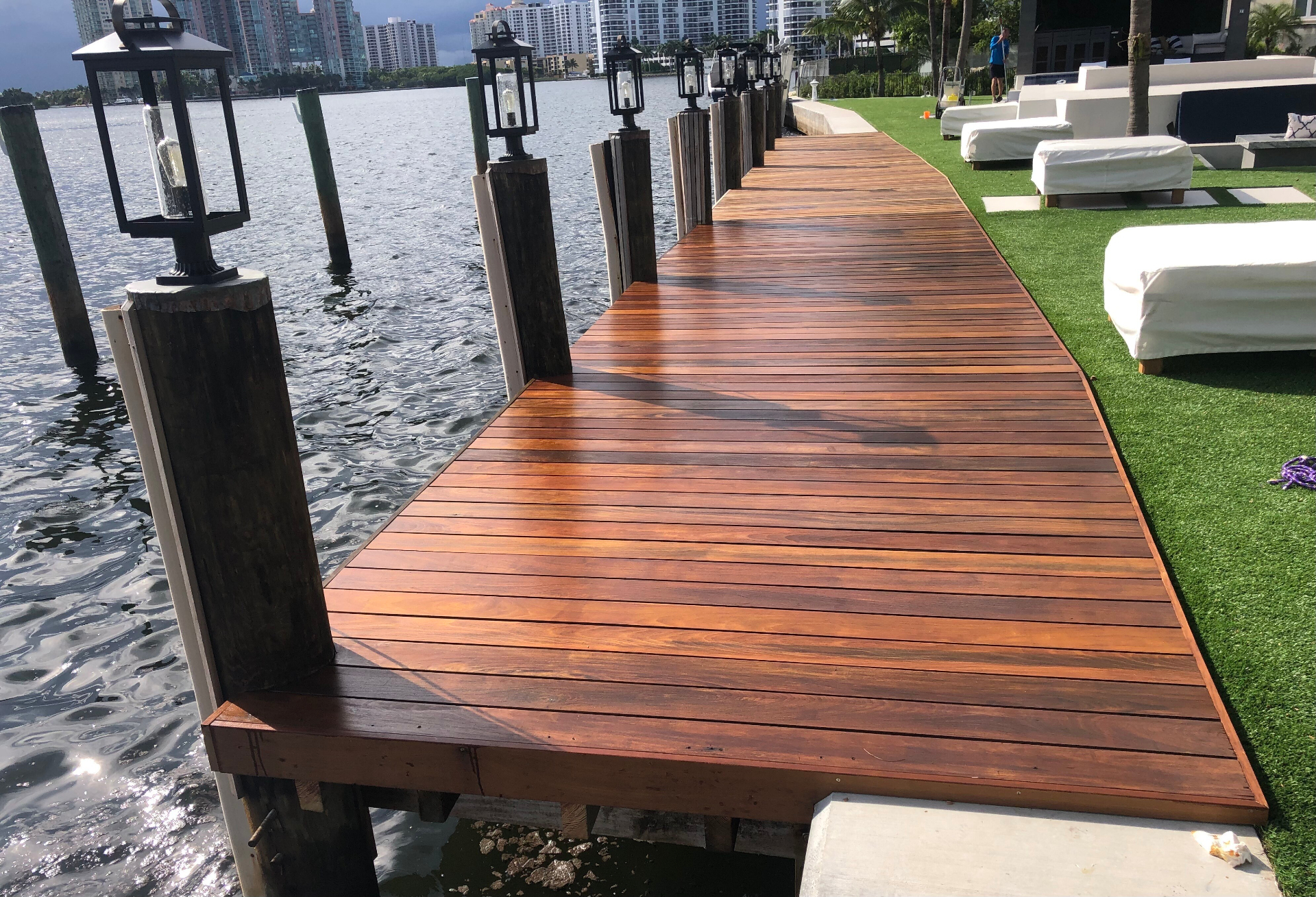 Luxury waterfront dock with lanterns